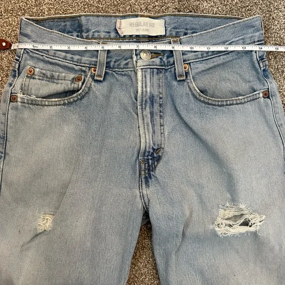 Levis 505 Jeans Mens 29 X 30 Regular Fit Straight Leg Light Wash Blue Denim - Picture 11 of 12